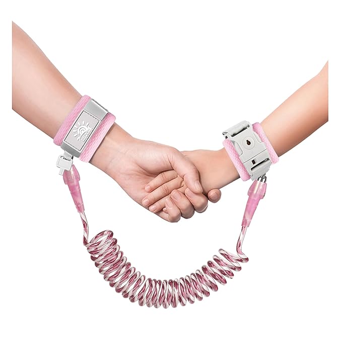 Toddler Harness Walking Leash- Child Anti Lost Wrist Link - Child Safety Harness - Upgrade with Reflective(6.5ft) - for Boys and Girls,Not Easy to Open Without Key (Light Pink)