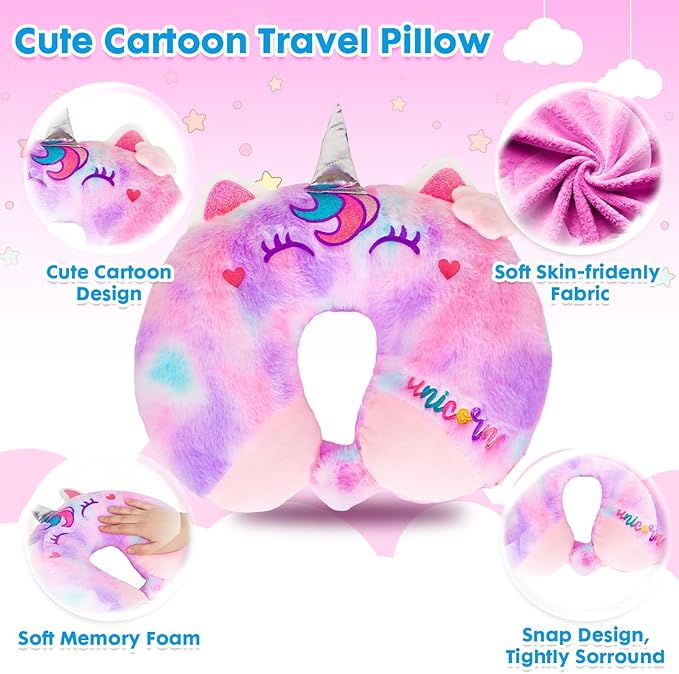 Travel Neck Pillow for Kids Adult Cute Soft Plush Memory Foam Airplane Neck Pillow for Traveling Animal Flight Pillow Head Rest Neck Support for Cars Long Flights