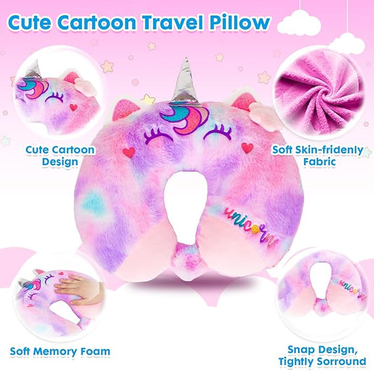 Travel Neck Pillow for Kids Adult Cute Soft Plush Memory Foam Airplane Neck Pillow for Traveling Animal Flight Pillow Head Rest Neck Support for Cars Long Flights