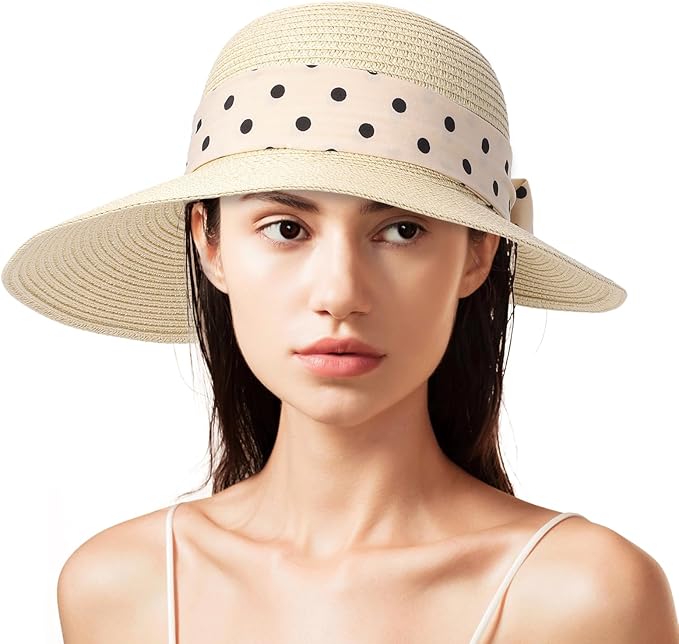 Beach Sun Hats for Women Wide Brim Straw Foldable Beach Hat UV Protection