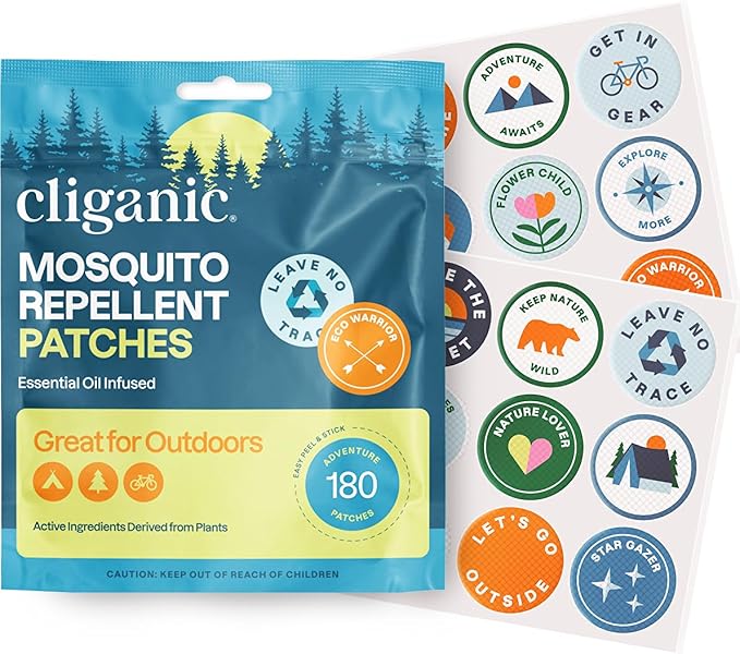 Cliganic Mosquito Repellent Stickers (180 Pack) - Camping Patches for Kids & Adults, Natural DEET-Free, Essential Oil Infused