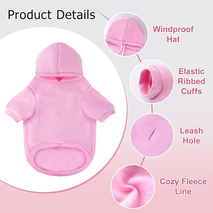 BAOBICUTE Dog Basic Hoodie Soft Dog Clothes Cold Weather Sweaters for Medium Large Dogs Cozy Fabric Warm Sweatshirt with Leash Hole (Pink, S (Back: 12.6",Chest:18.11", Neck: 13.78"))
