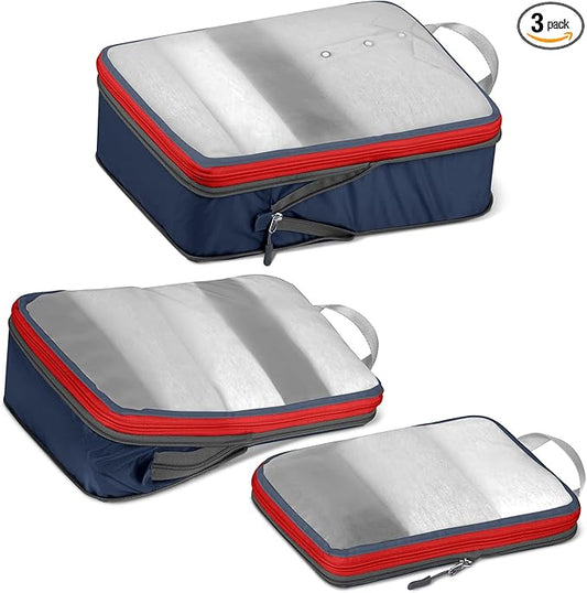 Cipway Mesh Compression Packing Cubes, Ultralight See Through Luggage Organizer Bags, Travel Essentials for Carry on Suitcase（3 Pcs,Blue）