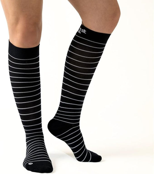 Medical Grade Compression Socks for Men & Women 15-20 mmHg by OrthoSleeve (Black w/Stripes, Medium)