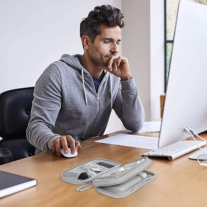 Skycase Electronic Organizer Travel Case - Waterproof Travel Cord Pouches for Organization, Cable Organizer, All-in-One Double Layers Storage Bag for Accessories, Charger, Cable, Grey-1