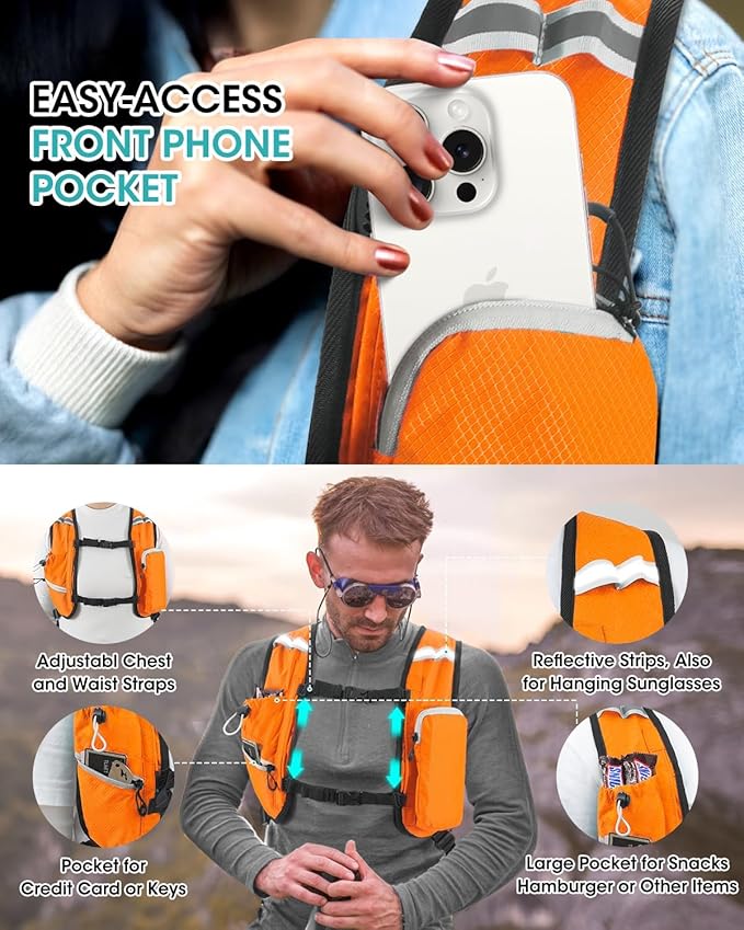 Small Hiking Backpack with Front Phone Holder, Packable Back pack with Chest and Waist Strap, Lightweight Daypack for Women Men