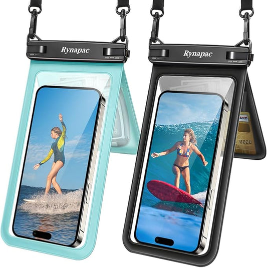 Waterproof Phone Pouch, [Up to 8.5''] Double Space Waterproof Phone Case with Lanyard for iPhone 17 16 15 Pro Max Galaxy S25 Ultra Pixel 10 Pro, Cellphone Dry Bag for Beach Vacation, 2 Pack