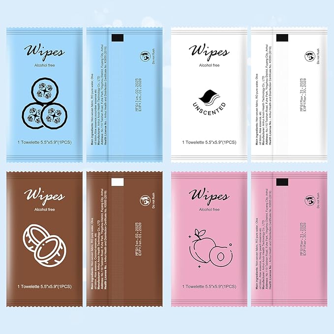 Individual Hand Wipes,Wet Wipes Individually Wrapped Bulk Cleansing Travel Size Wet Wipes for Wedding Travel Restaurant Barbecue(Cucumber, coconut, peach, and unscented,pack of 40)