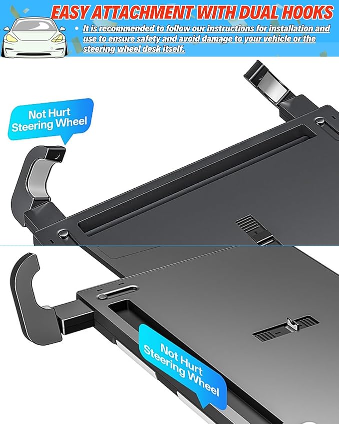 Portable Large Steering Wheel Tray Table for Car - Adjustable Laptop Holder Desk & Food Trays, Car Tray That Fits Over Steering Wheel Cover, Eating Food & Working, Driver Office Accessories