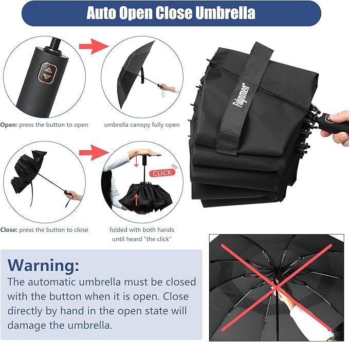 62/54/46 Inch Umbrellas for Rain Large Travel Compact Golf Umbrella Inverted Windproof Double Canopy 10 Ribs Automatic Open/Close UPF50+ Sun UV Protection