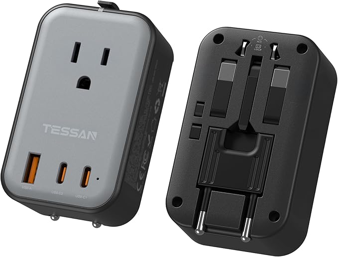 TESSAN Travel Adapter PD 20W, International Power Adapter 2 USB C 1 USB A, Ultra Thin Universal Plug Adaptor Worldwide Outlet for US to European UK Italy Spain New Zealand (Type C G A I)