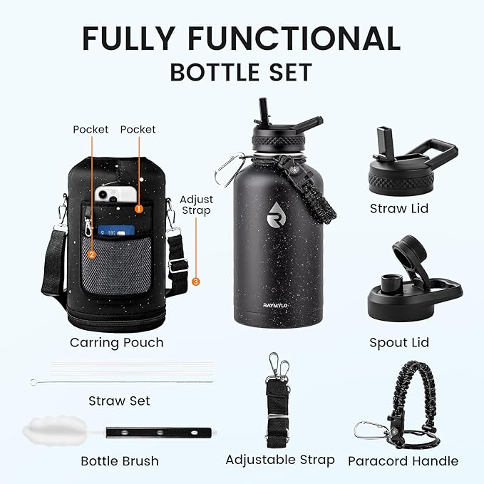 64oz Insulated Water Bottle, Triple Wall Vacuum Stainless Steel Water Bottles - Keeps Cold 48H, Reusable Half Gallon Jug for Gym, Sports, Camping, Hiking,Travel, Starry Sky-Black