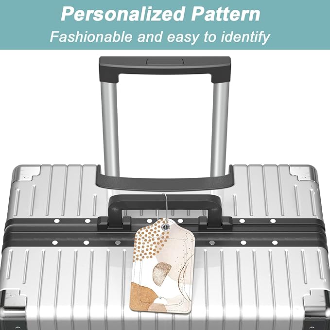 Rimilak 3 Pcs PU Leather Luggage Tags for Suitcase, Travel Cruise Luggage Tag with Privacy Flap, Name ID Label and Metal Loop for Women Men Baggage Handbag School Bag Backpack, Modern Abstract Art