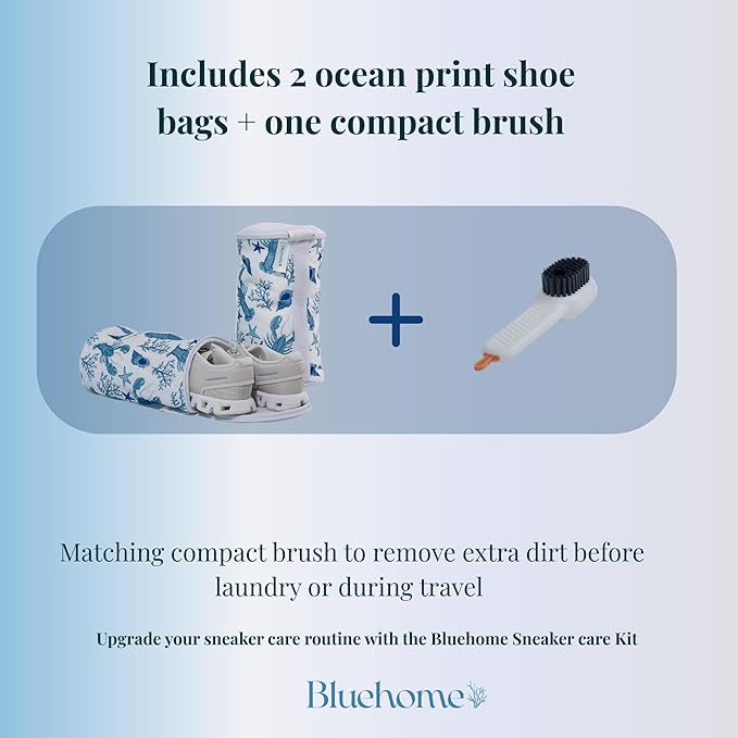 Shoe Washing Machine Bag with Sneaker Brush – 2-Pack Reusable Chenille Laundry Bags for Sneakers, Delicates, Travel & Storage – Ocean Print Stylish Design – by Bluehome