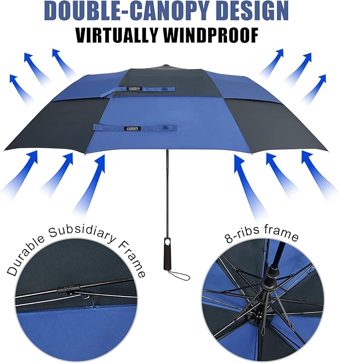 G4Free 62 Inch Portable Navy Golf Umbrella Automatic Open Large Oversize Vented Double Canopy Windproof Waterproof Sport Umbrellas (Navy/Royal Blue)