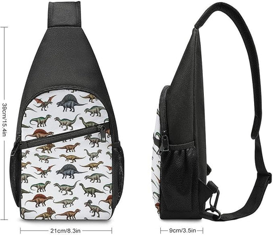 SWEET TANG Sling Backpack for Women, Cute Multipurpose Crossbody Shoulder Bag, Comfortable and Lightweight Adjustable Travel Hiking Daypack Jurassic Dinosaur