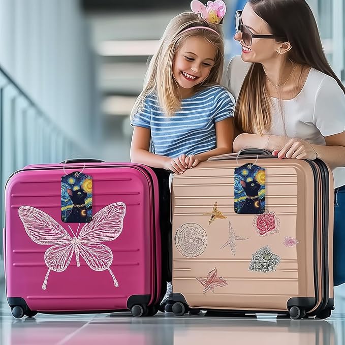 Cat Star Luggage Tag, Suitcase Tags with Privacy Flap and Metal Loop, Luggage Tags for Suitcases, Identifiers Travel Essentials Bag Tag, Cat Lovers Gifts for Women Girls Friends Sister