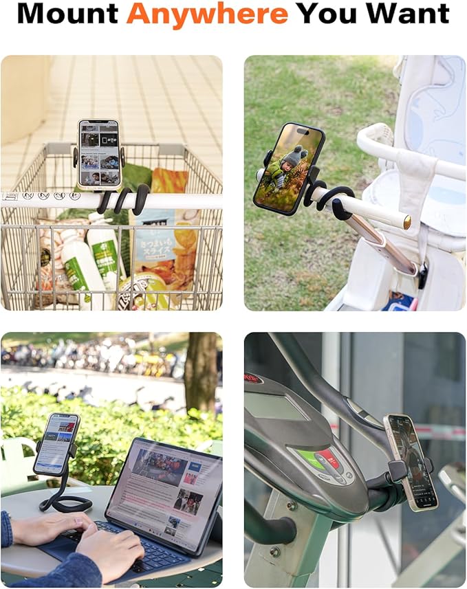 A2C Flexible Phone Holder for Treadmill, Peloton, Stroller, Shopping Cart, Desk, Portable Gooseneck 16.5” Long Arm Phone Mount for 4.7”-6.9" Smartphones