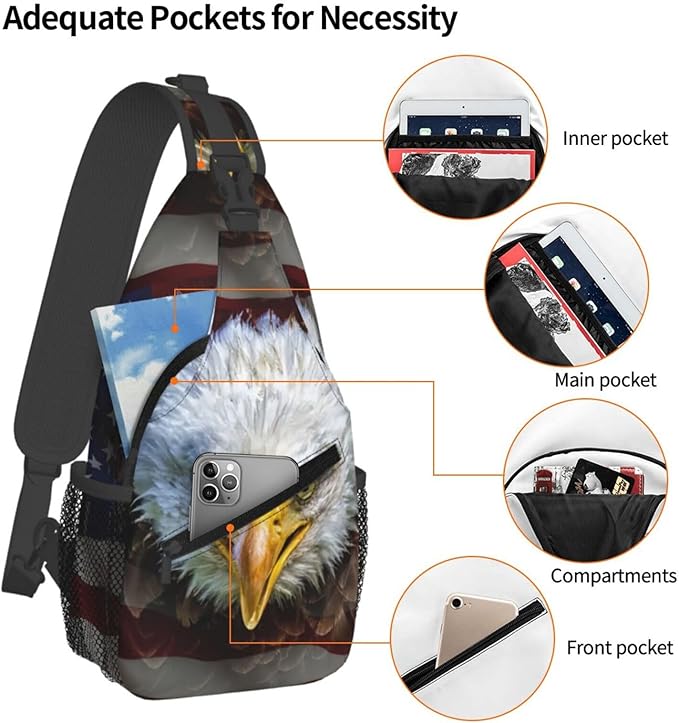 American Flag Sling Bag Multipurpose Crossbody Sling Backpack Travel Cycling Hiking Shoulder Bag For Women Men