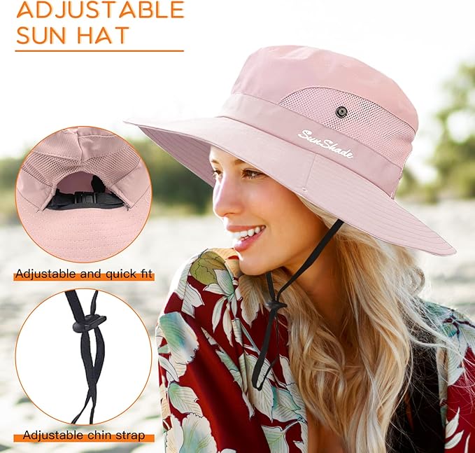 Sun Hats for Women Beach Hat Ponytail Hat Womens Sun Hat with UV Protection Wide Brim