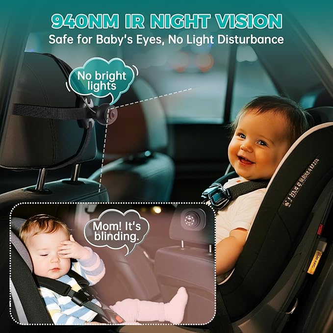 Baby Car Camera for 2 Kids,6.9" Large HD Display Dual Channel Baby Monitor, 1080P IR Night Vision Car Seat Camera,Easy Install Rear-Facing View – Ideal for Kids and Pet Safety