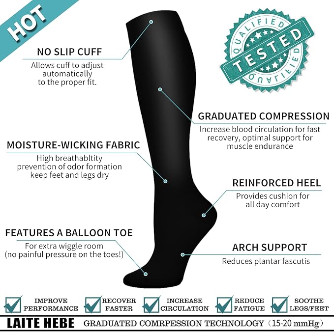 Laite Hebe Compression Socks For Women& Men circulation(8 Pairs),Socks-Best for Running,Sports,Hiking,Flight travel,Pregnancy
