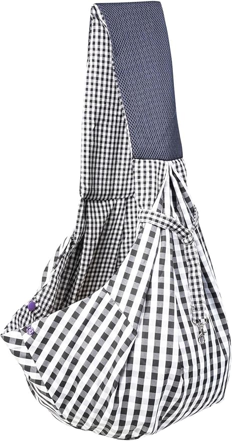 CYBERNOVA Small Pet Dog Cat Sling Carrier for 3-15lbs, with Pocket,Hand-Free Pet Bag Dog Cat Puppy Carry Bag for Travel and Walking Outdoor (Black and White Grid)