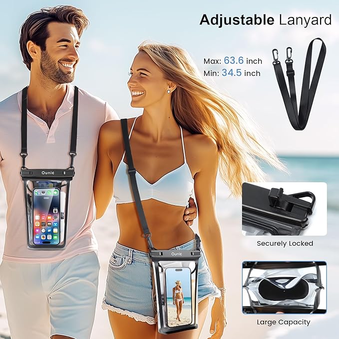 Large Waterproof Phone Pouch, Floating Waterproof Pouch for iPhone 16 15 14 13 12 Pro Max Galaxy S25 S24 S23, Adjustable Lanyard, IPX8 Waterproof Bag for Beach Cruise Swimming Rafting Boating