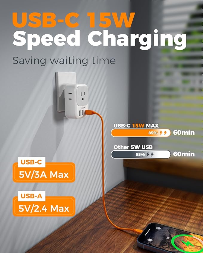 TESSAN 2 Prong to 3 Prong Outlet Adapter 2 Pack, US to Japan Plug Adapter with 4 Outlets 3 USB (1 USB-C), Outlet Adaptor US to Japan China Mexico Philippines Canada Peru Thailand Vietnam