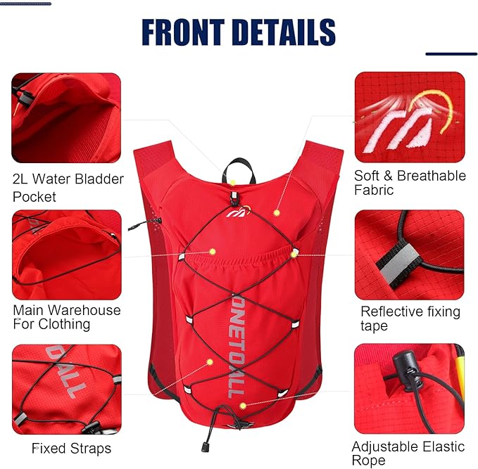 Running Vest for Women & Men, 6L Hydration Backpack with 2L Water Bladder, Lightweight Water Backpack for Trail Running, Marathon, Hiking, Cycling, Jogging, Adjustable Fit