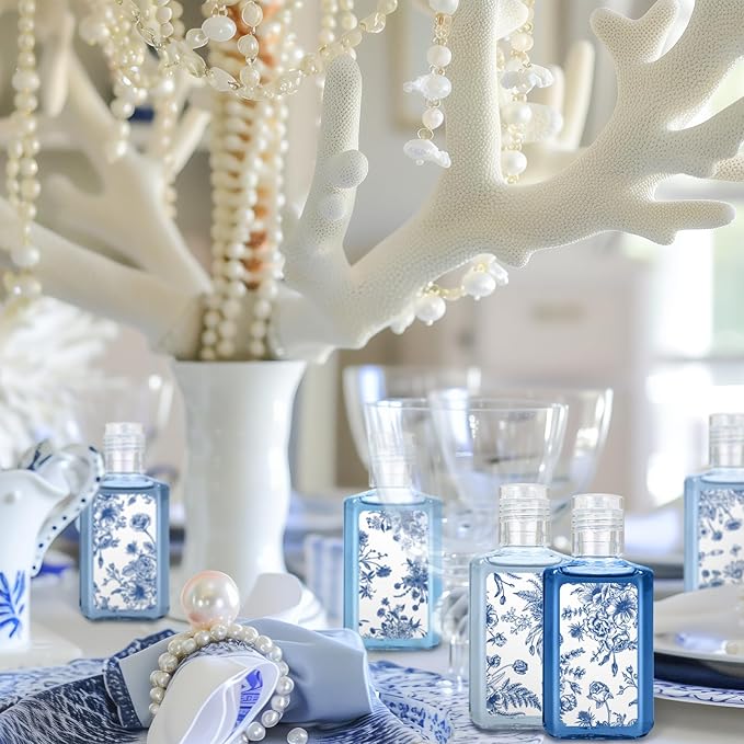 50 Pcs Blue and White Flower Mini Hand Sanitizer Bulk Thank You Gift Favors Small Hand Sanitizer for Guest 1fl oz Travel Size Hand Soap Gift for Wedding and Baby Shower Supplies