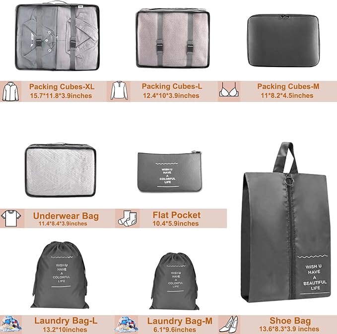 8 Set Packing Cubes for Suitcase, Packing Cubes for Carry on Suitcases, Luggage Organizer for Travel Essentials, Large Mesh Luggage Bag for Suitcases