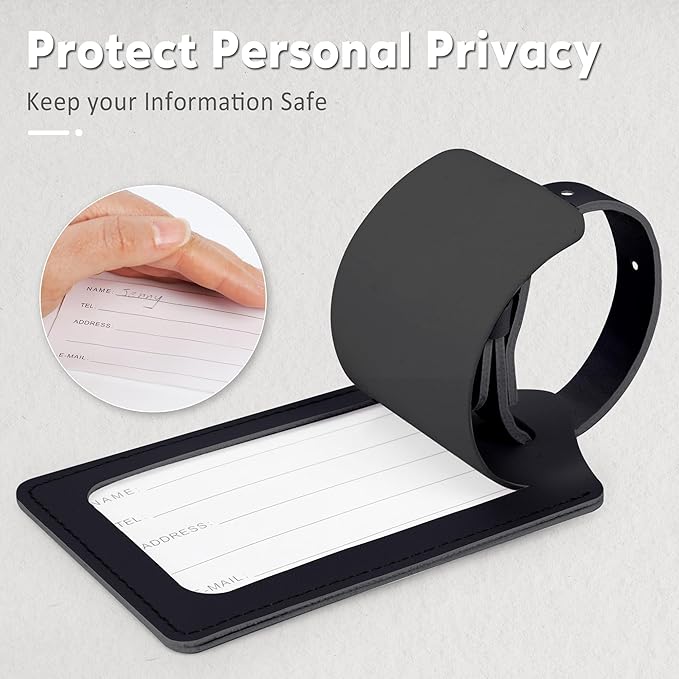 Travelambo 16 Pack Luggage Tags Faux Leather for Suitcases Travel Bag Labels with Protection Cover ID (Black)