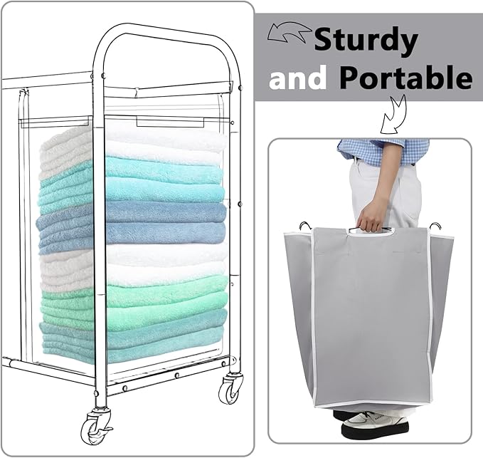 Bonuci 3 Pcs Laundry Sorter Replacement Bags Hamper Cart Removable Replacement Laundry Storage Organizer Bag Hamper Liner, No Hooks 14.76 x 8.66 x 21.65 Inch (Gray)