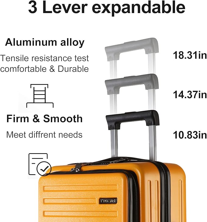 TydeCkare 20 Inch Carry On Luggage with Front Pocket, 21.65 * 15.35 * 7.87" Suitable for Airplane Overhead Bin, 34L PC+ABS Hardshell, Orange