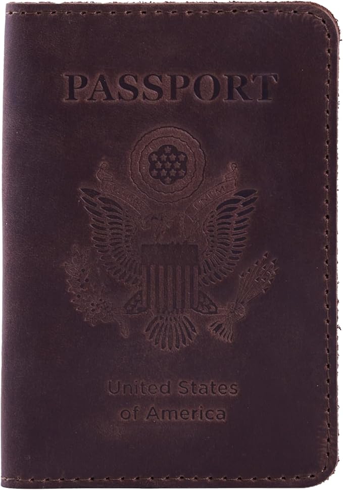 INCARNE US Passport Cover Clear - Travel Passport Wallet - Leather Passport Holder for Men Women Family with Card Slots & Note Compartmen - Sleeve Protector - Genuine Leather - Vintage Brown