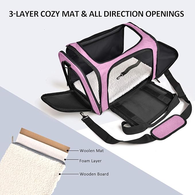 Henkelion Pet Carrier for Small Medium Cats Dogs Puppies up to 15 Lbs, TSA Airline Approved, Soft Sided, Collapsible Travel - Pink