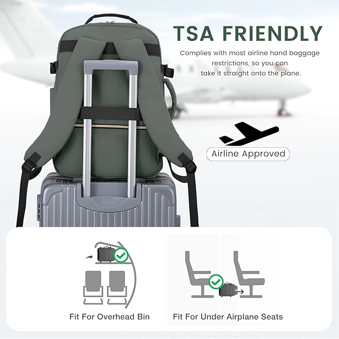 LOVEVOOK 40L Large Travel Backpack for Women Men, 17 Inch Carry on Backpack for Traveling on Airplane, Personal Item Travel Bag Airline Approved, Business Causal Weekender Backpack, Grey Green-Black