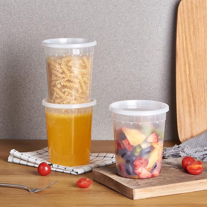FULING 32oz Plastic Deli Containers, 240 Sets - Leakproof, Stackable, BPA Free, Microwavable, Freezer Safe