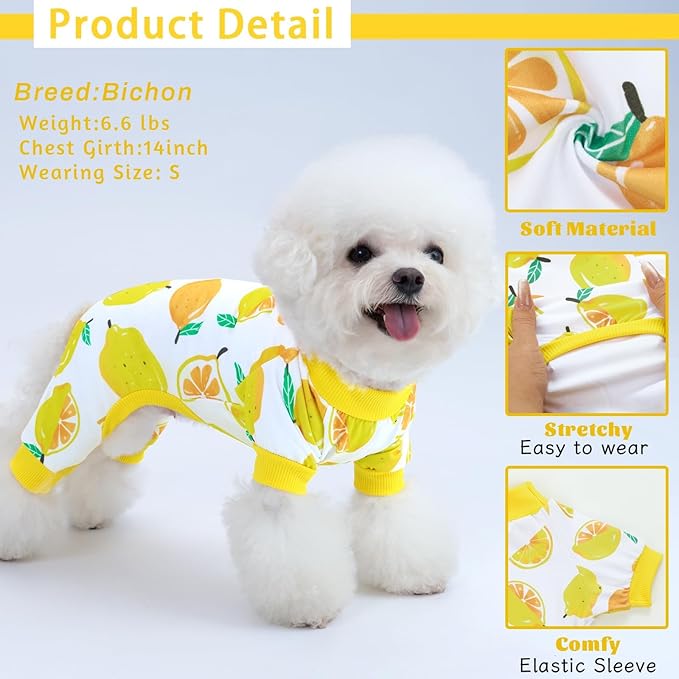 XPUDAC 4 Pieces Dog Pajamas Small Sized Dogs Boy Girl Strechy Soft Pjs Summer Pet Clothes for Dog Cat Puppy Onesies, S