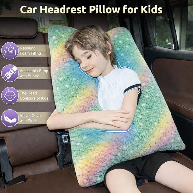 Car Pillow for Kids, Travel Pillow with Adjustable Strap, U-Shaped Pillow for Adults and Children to Support Head and Body Road Trip Essentials (Green)