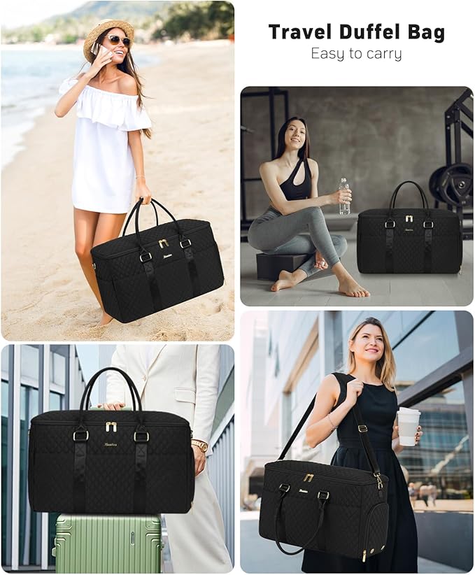 WINDARS Travel Duffle Bag, Weekender Bag for Women with Shoe Compartment, Large Carry On Overnight Bag with Toiletry Bag, Gym Duffel Bag with Wet Pocket, Hospital Bags for Labor and Delivery (Black)