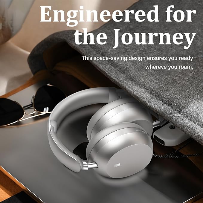 Wentronic Y04 Bluetooth Headphones Active Noise Cancelling Wireless Over Ear Headphones 48 Hours Playtime High Sound Quality Foldable Headphones with Soft Ear Cushion for Travel - Silver