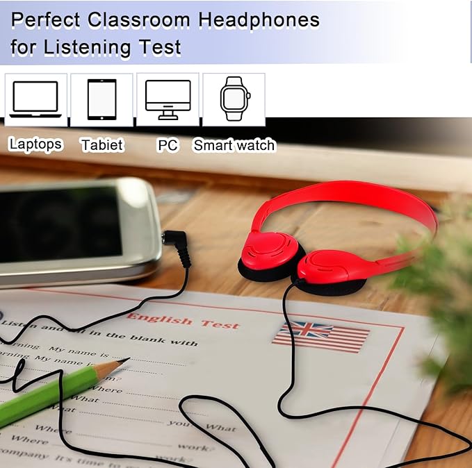 Yunsailing 30 Pack Bulk Over Ear Headphones Set On Ear Headsets Earphones with Adjustable Headband and 3.5mm Plug for Group Learning, Computer Lab, Library, Online Lesson (Vivid Color)