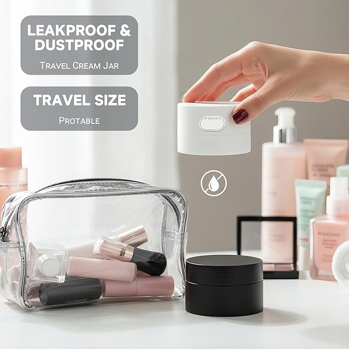 Travel Containers for Creams, Plastic Refillable Mini Lotion Jars with Lids for Toiletries, Leak Proof Small Travel Cream Jars for Face Cosmetic Makeup Beauty Products Sample (50g, 4Pack, Black White)