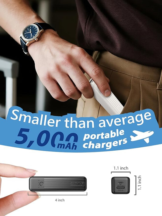 Miady 2-Pack Small Portable Charger, 5000mAh Mini Battery Pack 3.45oz Lightweight Power Bank 5V/2.4A Output & 5V/2A Input Compatible with iPhone, Galaxy, Android etc