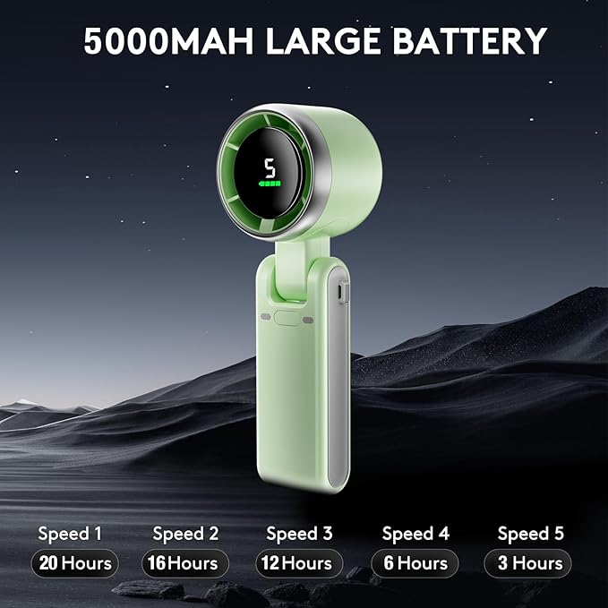 Foldable Handheld Fan - Portable High Speed Rechargeable 10000mAh Mini Turbo With Digital Display, 5 Speed Adjustable Personal Small Pocket, Gifts for Women Men Travel Camp Outdoor Office
