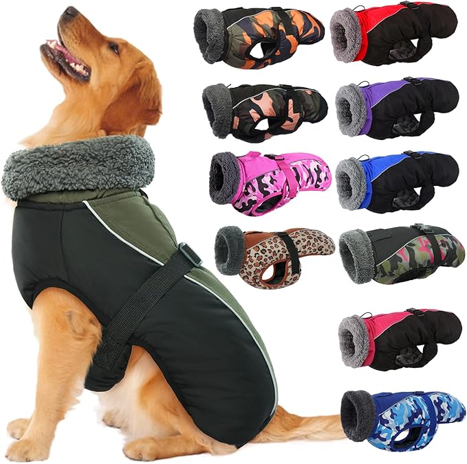 IECOii Extra Warm Reflective Dog Jacket Winter Coat with Buckle - Fleece Turtleneck for Small to Extra Large Dogs in Cold Weather
