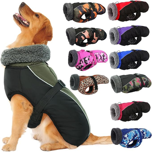 IECOii Extra Warm Reflective Dog Jacket Winter Coat with Buckle - Fleece Turtleneck for Small to Extra Large Dogs in Cold Weather