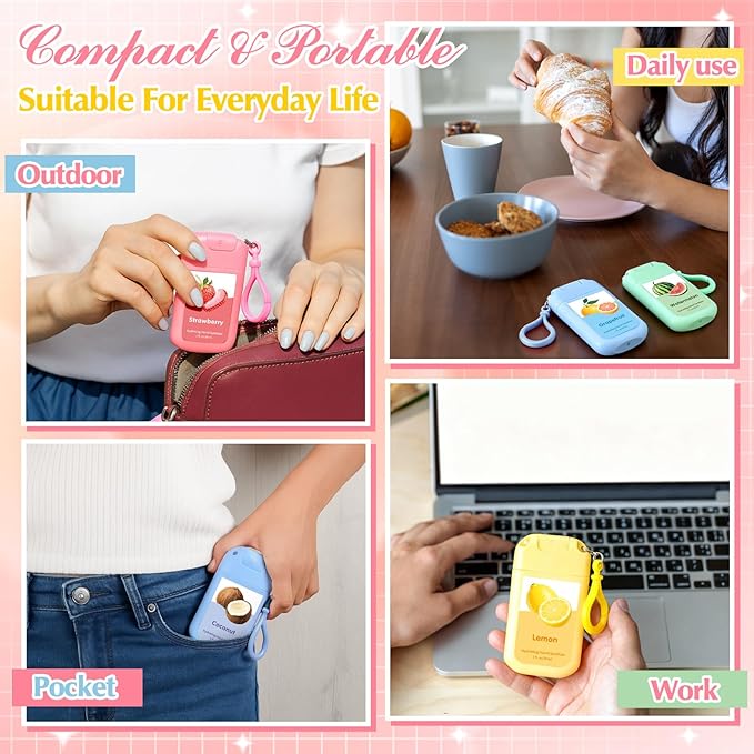 6 Pack Hydrating Hand Sanitizer Spray Travel Size Hand Sanitizer with Keychain Portable Pocket Spray Reusable Sprayer Bottle for Women Adults Office Family School Purse Backpack